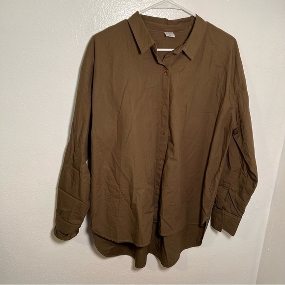 Melrose and Market Collared Poplin Shirt Olive Moss - Picture 12 of 15